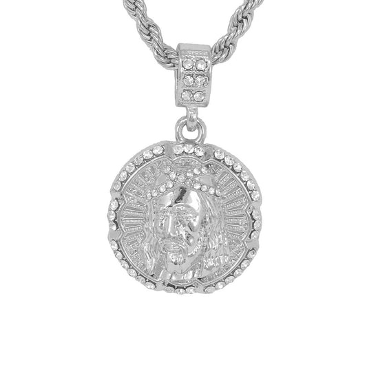 Iced Medium Jesus Pendant with 4mm Rope Chain 24" - HC-1081*