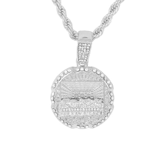 Iced Medium Last Supper Pendant with 4mm Rope Chain 24" - HC-1082