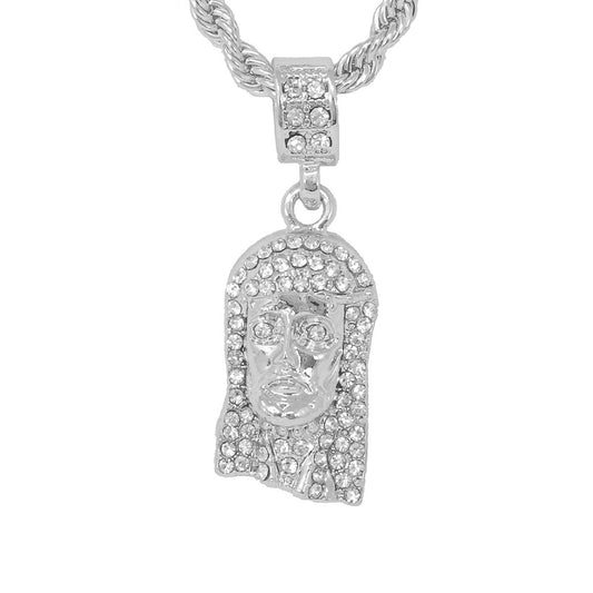 Iced Medium Jesus Pendant with 4mm Rope Chain 24" - HC-1083*