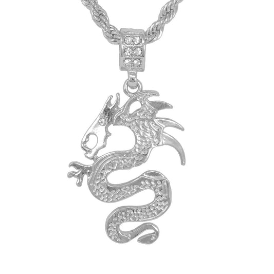 Iced Medium Dragon Pendant with 4mm Rope Chain 24" - HC-1085*