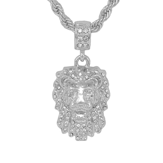 Iced Medium Lion Pendant with 4mm Rope Chain 24" - HC-1086*
