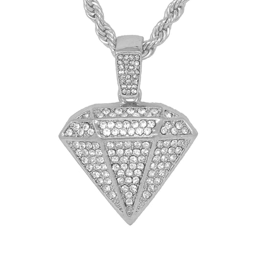 Iced Medium Diamond Pendant with 4mm Rope Chain 24" - HC-1088