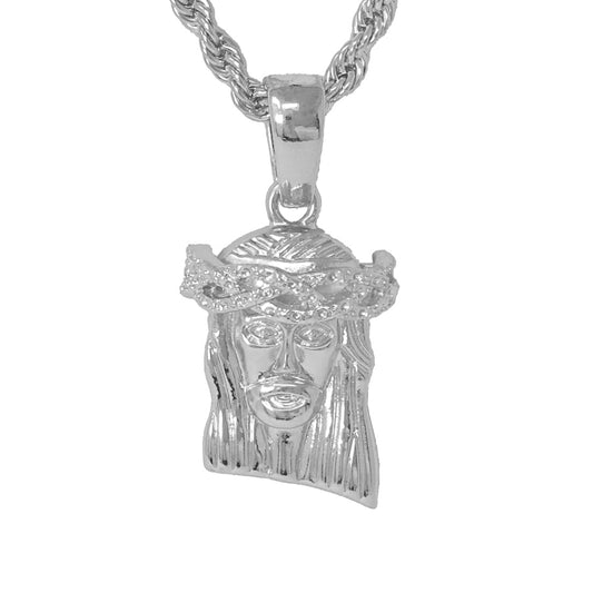 Iced Medium Jesus Pendant with 4mm Rope Chain 24" - HC-1093*