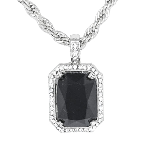 Iced Medium Onyx Pendant with 4mm Rope Chain 24" - HC-1106*