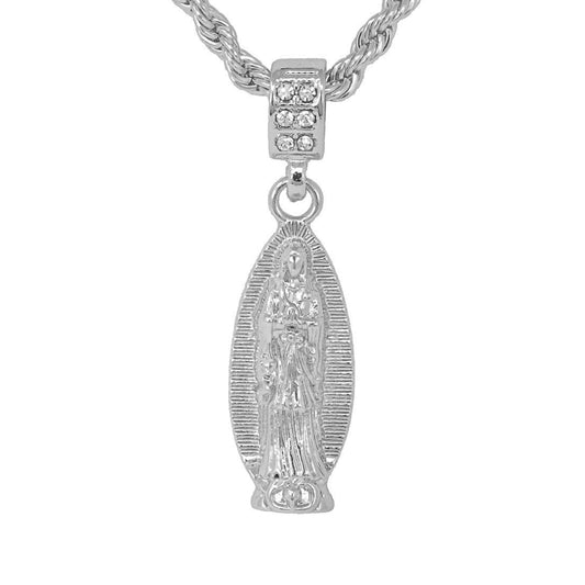 Iced Medium Guadalupe Pendant with 4mm Rope Chain 24" - HC-1110