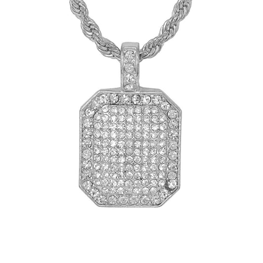 Iced Medium Tag Pendant with 4mm Rope Chain 24" - HC-1112