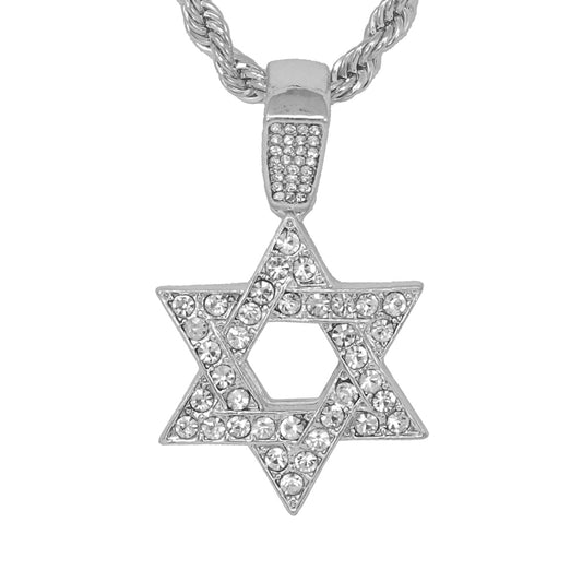 Iced Medium Star Pendant with 4mm Rope Chain 24" - HC-1113