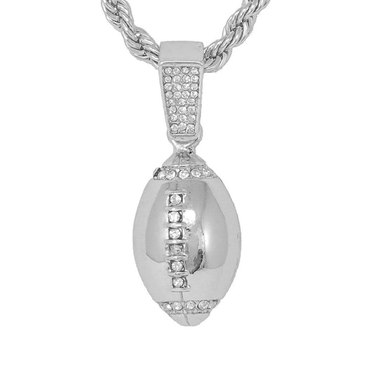 Iced Medium Football Pendant with 4mm Rope Chain 24" - HC-1120