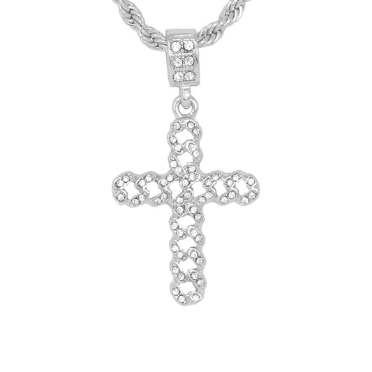 Iced Medium Cross Pendant with 4mm Rope Chain 24" - HC-1122*