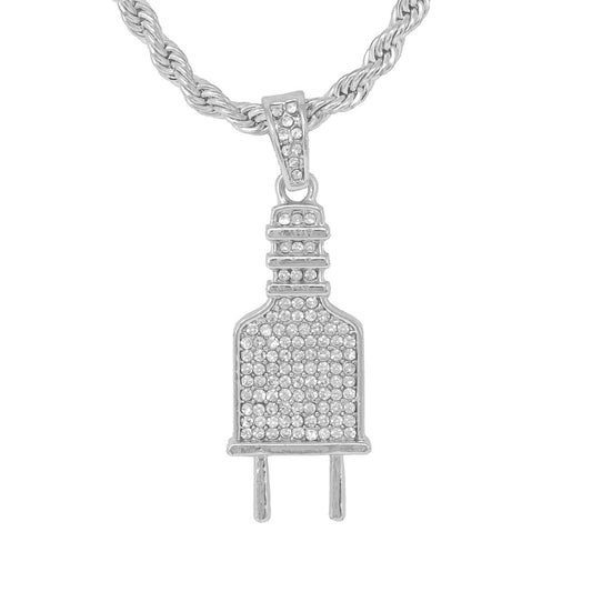 Iced Medium Plug Pendant with 4mm Rope Chain 24" - HC-1124*