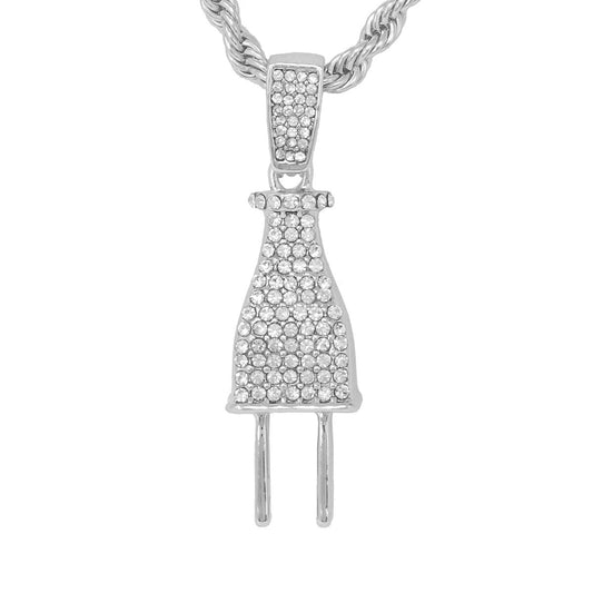 Iced Medium Plug Pendant with 4mm Rope Chain 24" - HC-1125