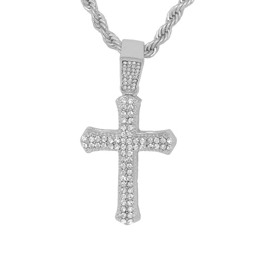 Iced Medium Cross Pendant with 4mm Rope Chain 24" - HC-1136