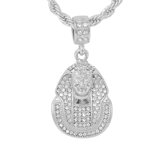 Iced Medium Pharoah Pendant with 4mm Rope Chain 24" - HC-1138*