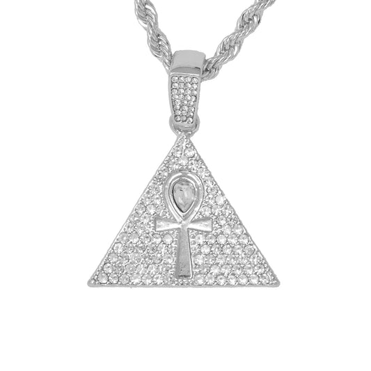 Iced Medium Pyramid Pendant with 4mm Rope Chain 24" - HC-1141