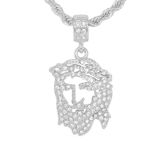 Iced Medium Jesus Pendant with 4mm Rope Chain 24" - HC-1147*