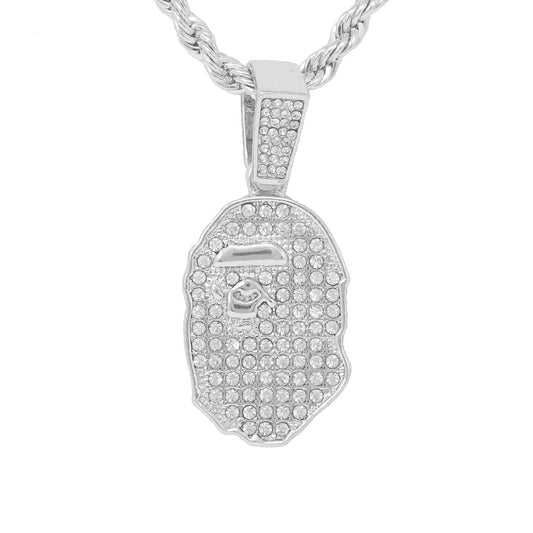 Iced Medium Ape Pendant with 4mm Rope Chain 24" - HC-1149*