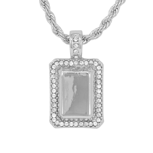 Iced Medium Tag Pendant with 4mm Rope Chain 24" - HC-1151*