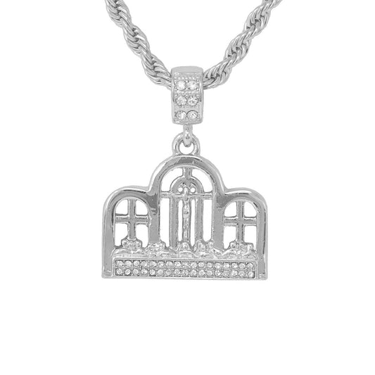 Iced Medium Last Supper Pendant with 4mm Rope Chain 24" - HC-1154*