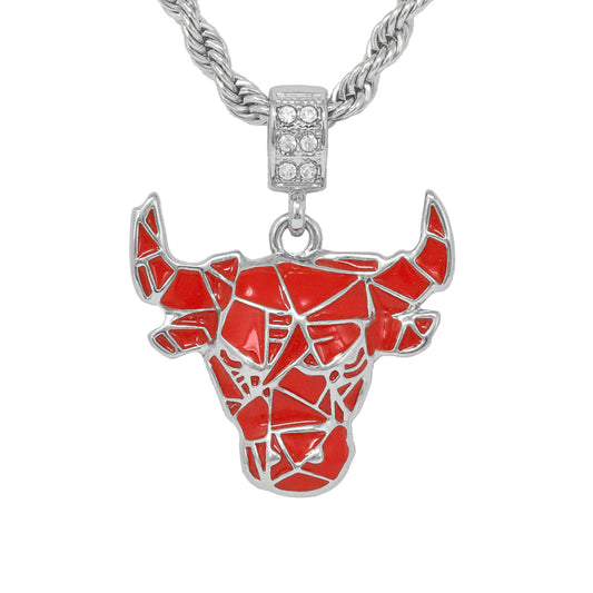 Iced Medium Bull Pendant with 4mm Rope Chain 24" - HC-1166