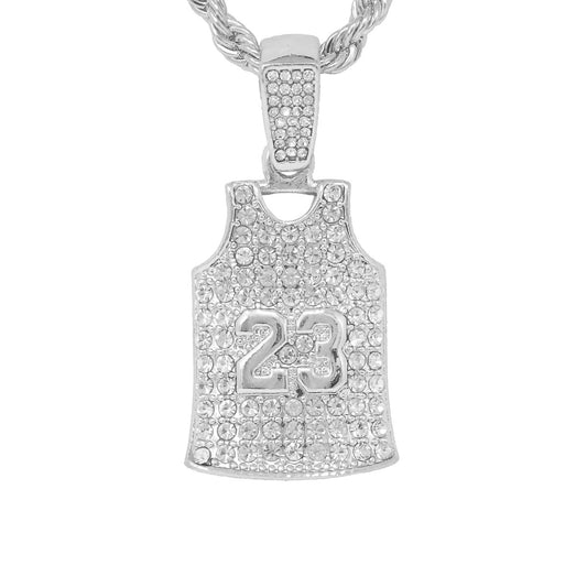 Iced Medium Jersey Pendant with 4mm Rope Chain 24" - HC-1170