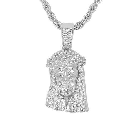 Iced Medium Jesus Pendant with 4mm Rope Chain 24" - HC-1175