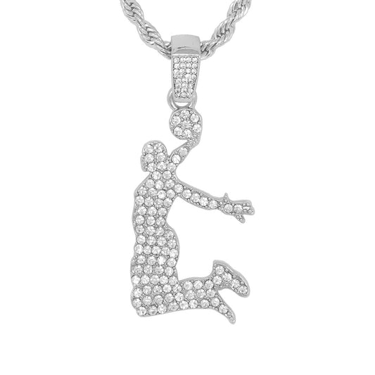 Iced Medium Dunkman Pendant with 4mm Rope Chain 24" - HC-1177