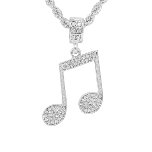Iced Medium Music Pendant with 4mm Rope Chain 24" - HC-1183*