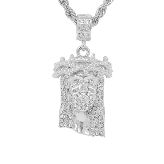Iced Medium Jesus Pendant with 4mm Rope Chain 24" - HC-1188