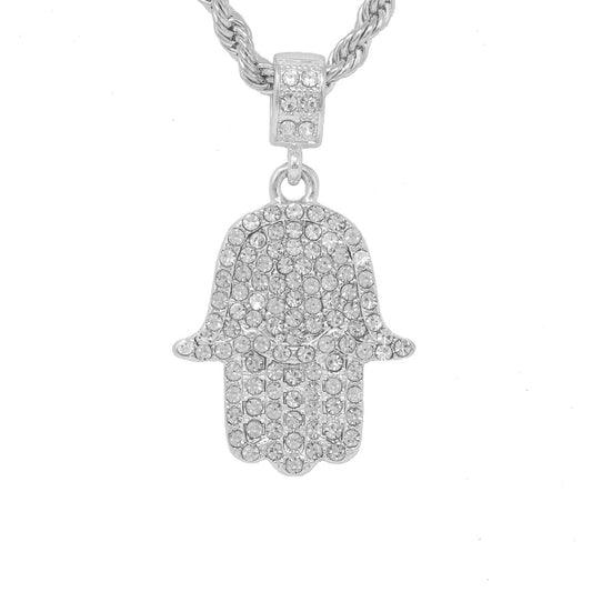 Iced Medium Hamsa Pendant with 4mm Rope Chain 24" - HC-1189