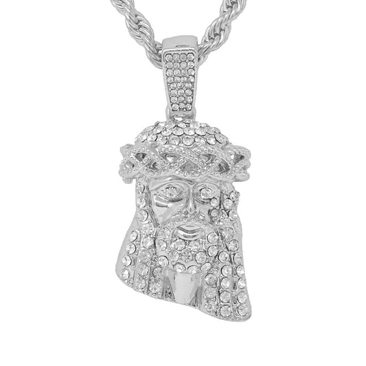 Iced Medium Jesus Pendant with 4mm Rope Chain 24" - HC-1191*