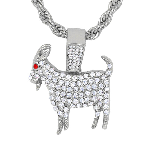 Iced Medium Goat Pendant with 4mm Rope Chain 24" - HC-1194