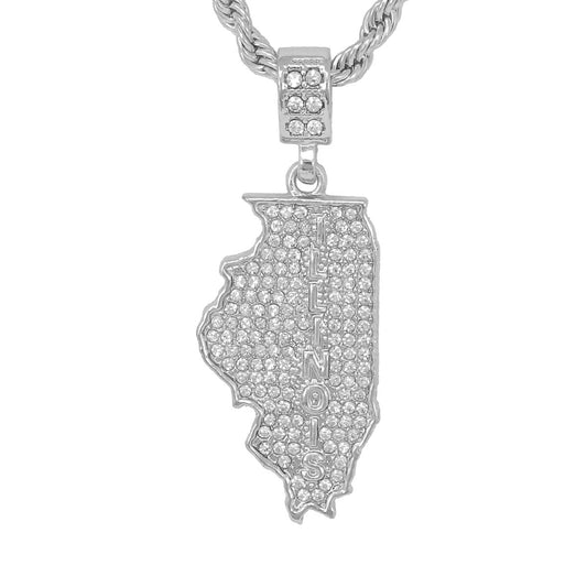Iced Medium Illinois Pendant with 4mm Rope Chain 24" - HC-1215*