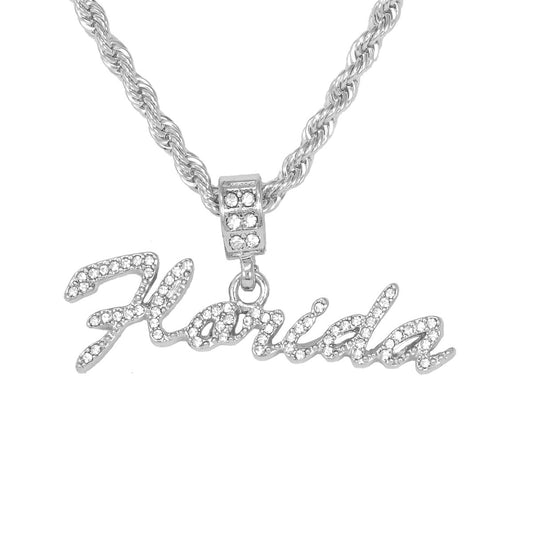 Iced Medium Florida Pendant with 4mm Rope Chain 24" - HC-1218*