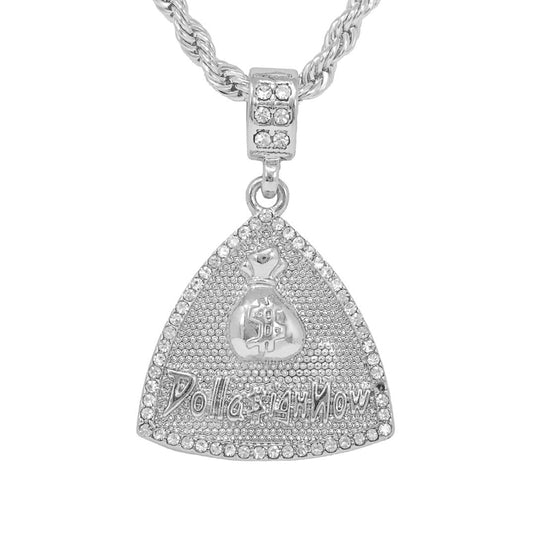Iced Medium Money Pendant with 4mm Rope Chain 24" - HC-1224*