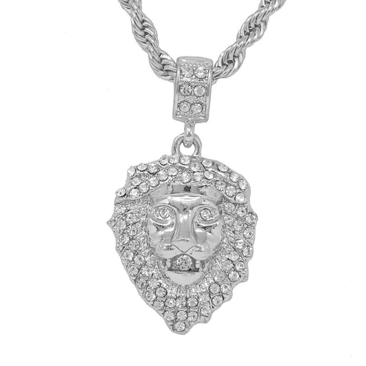 Iced Medium Lion Pendant with 4mm Rope Chain 24" - HC-1229*