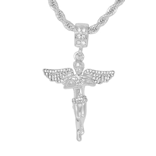 Iced Medium Angel Pendant with 4mm Rope Chain 24" - HC-1237*
