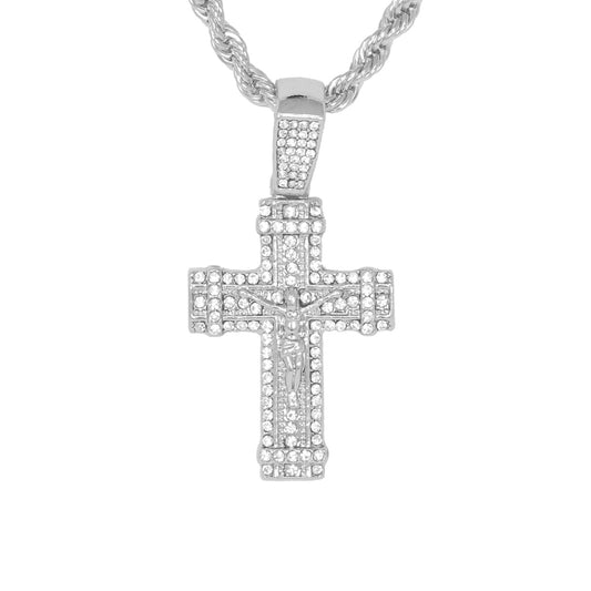 Iced Medium Crucifix Pendant with 4mm Rope Chain 24" - HC-1252