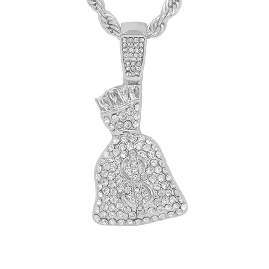 Iced Medium Money Pendant with 4mm Rope Chain 24" - HC-1257