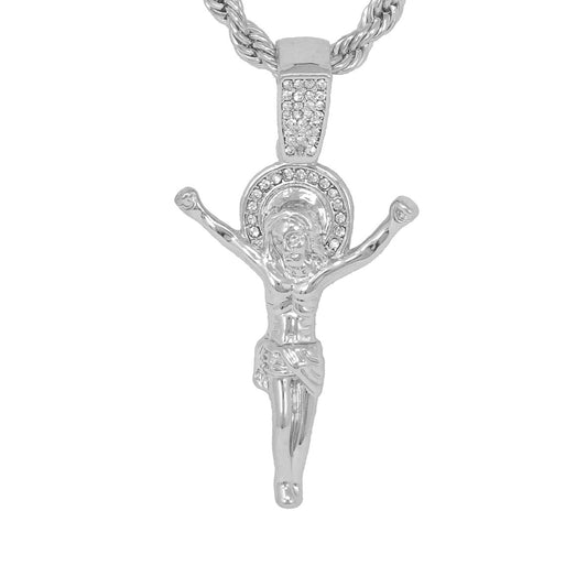 Iced Medium Crucifix Pendant with 4mm Rope Chain 24" - HC-1265*