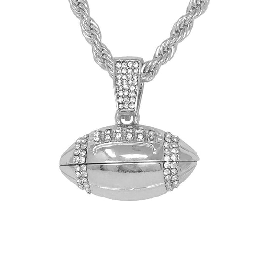 Iced Medium Football Pendant with 4mm Rope Chain 24" - HC-1266*
