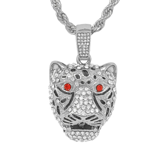 Iced Medium Cheetah Pendant with 4mm Rope Chain 24" - HC-1278