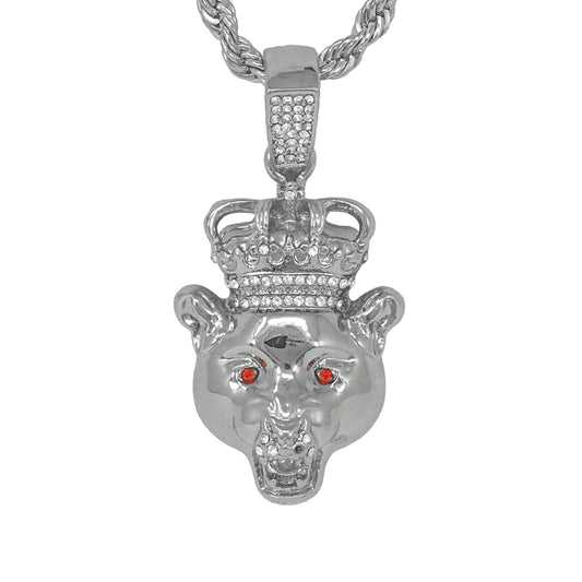 Iced Medium Cheetah Pendant with 4mm Rope Chain 24" - HC-1279*