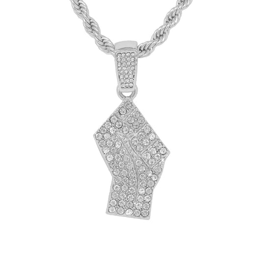 Iced Medium Fist Pendant with 4mm Rope Chain 24" - HC-1280*