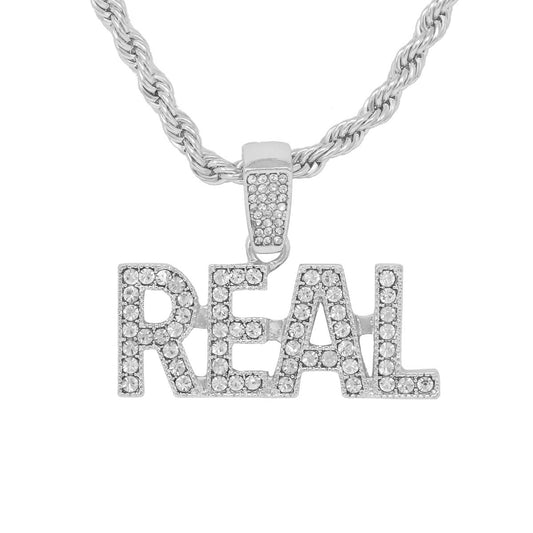 Iced Medium Real Pendant with 4mm Rope Chain 24" - HC-1282*