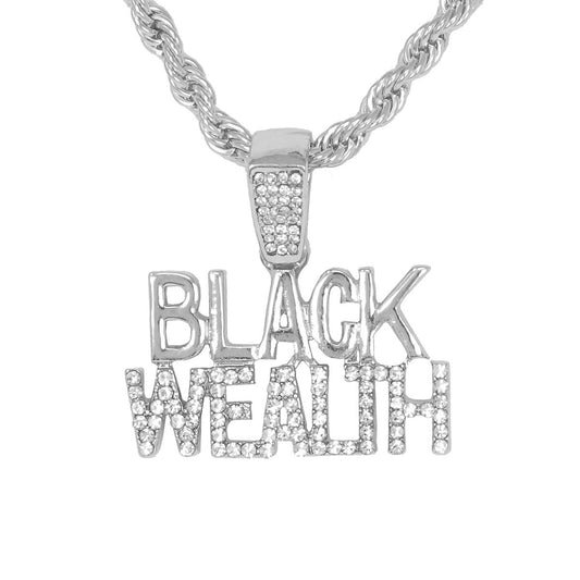 Iced Medium Black Wealth Pendant with 4mm Rope Chain 24" - HC-1288*