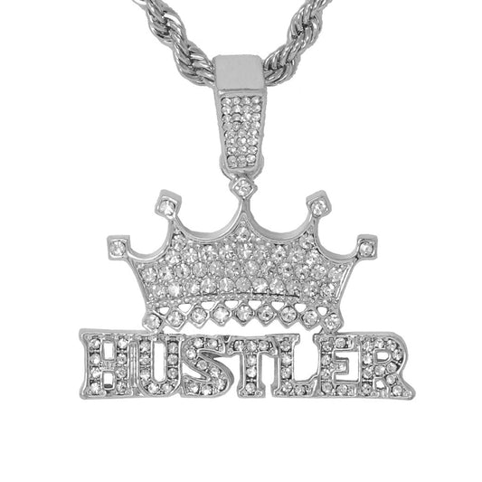 Iced Medium Hustler Pendant with 4mm Rope Chain 24" - HC-1293