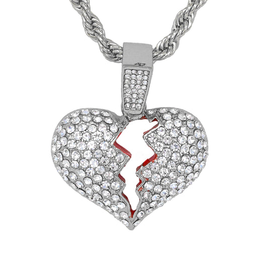 Iced Medium Heart Pendant with 4mm Rope Chain 24" - HC-1316
