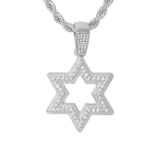 Iced Medium Star Pendant with 4mm Rope Chain 24" - HC-1318*