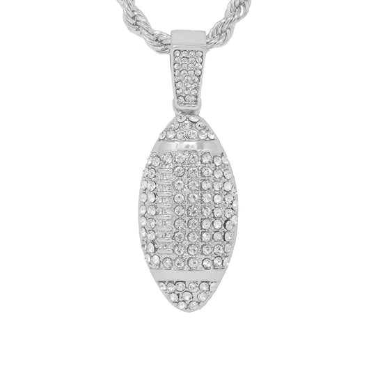 Iced Medium Football Pendant with 4mm Rope Chain 24" - HC-1321