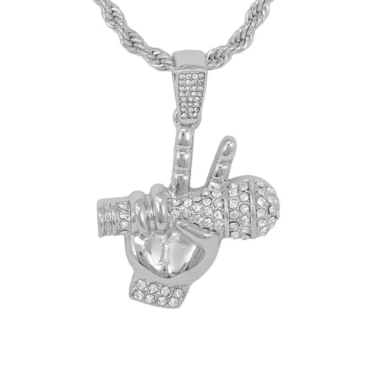 Iced Medium Music Pendant with 4mm Rope Chain 24" - HC-1325*